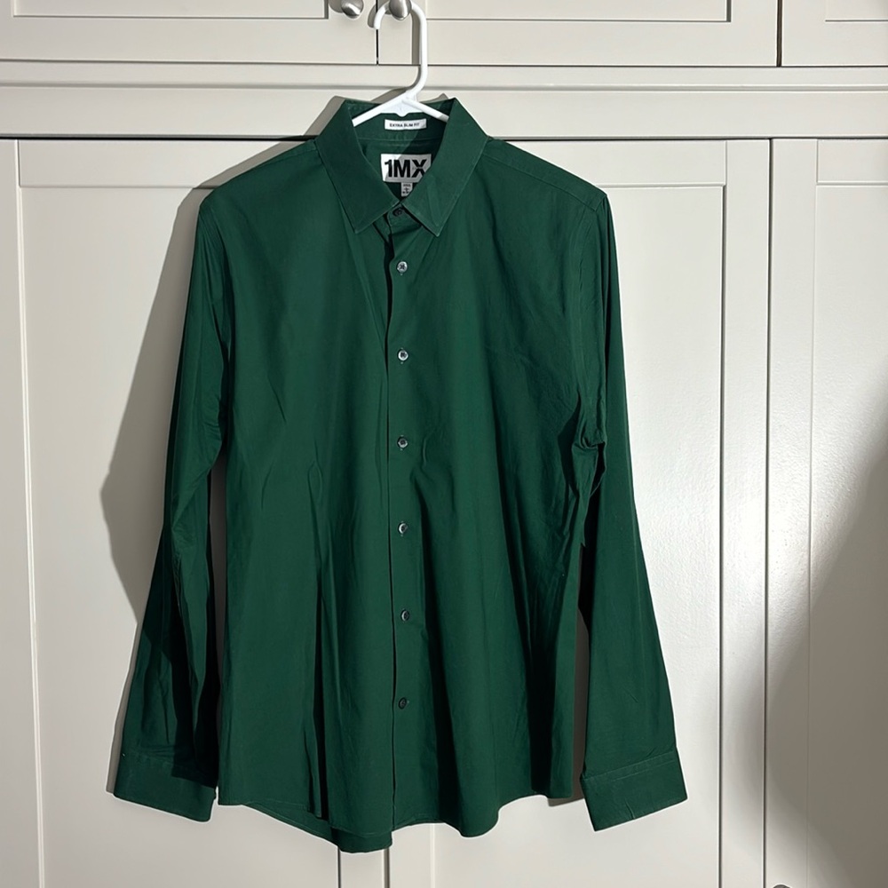 Express 1MX extra slim fit forest green dress shirt
